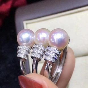 DIY珍珠配件 18K包金铜厚镀金M家经典爆款戒指半成品 7.5-8.5mm