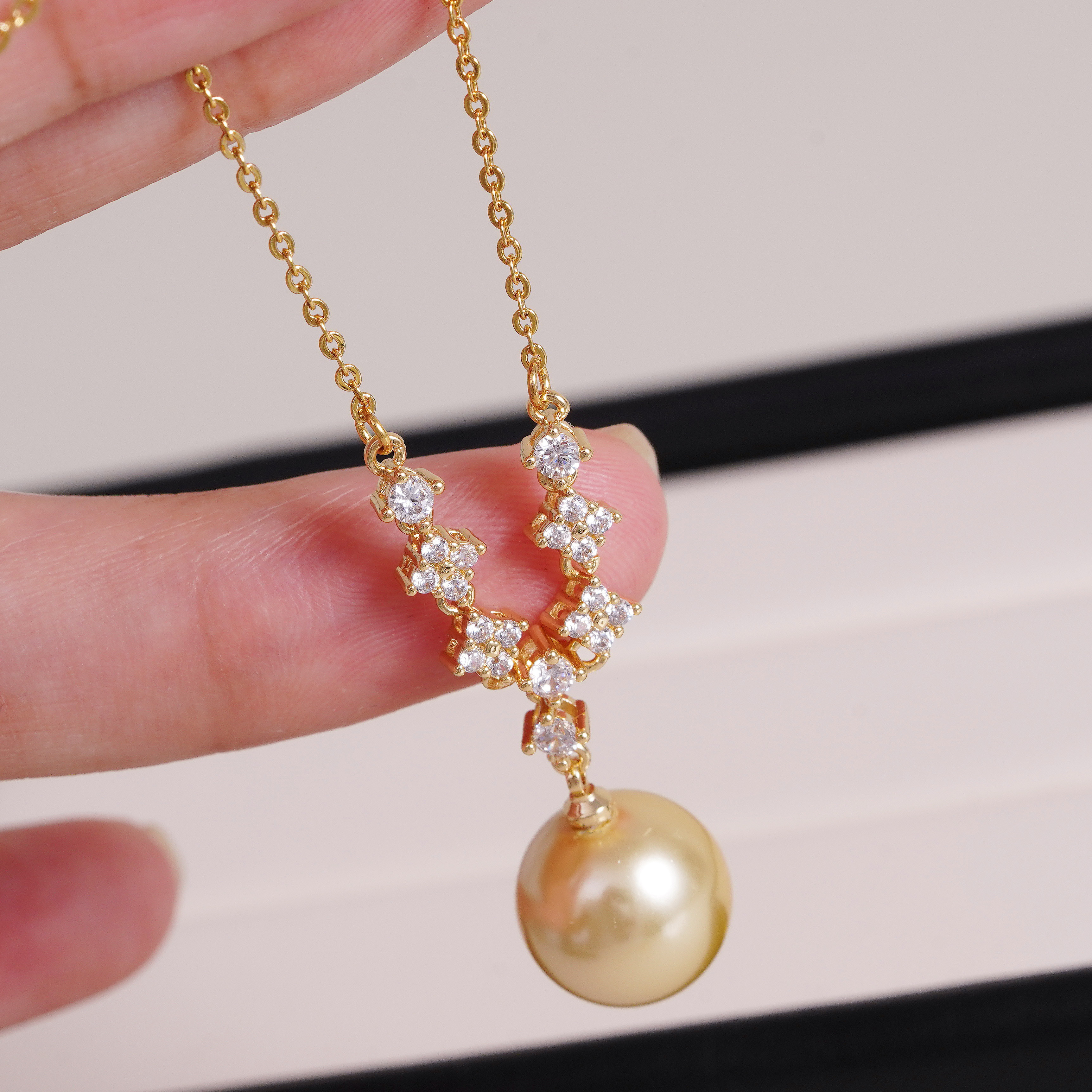 DIY珍珠配件 铜镀金冰雪璀璨吊坠套链锁骨链项链半成品 金色银色