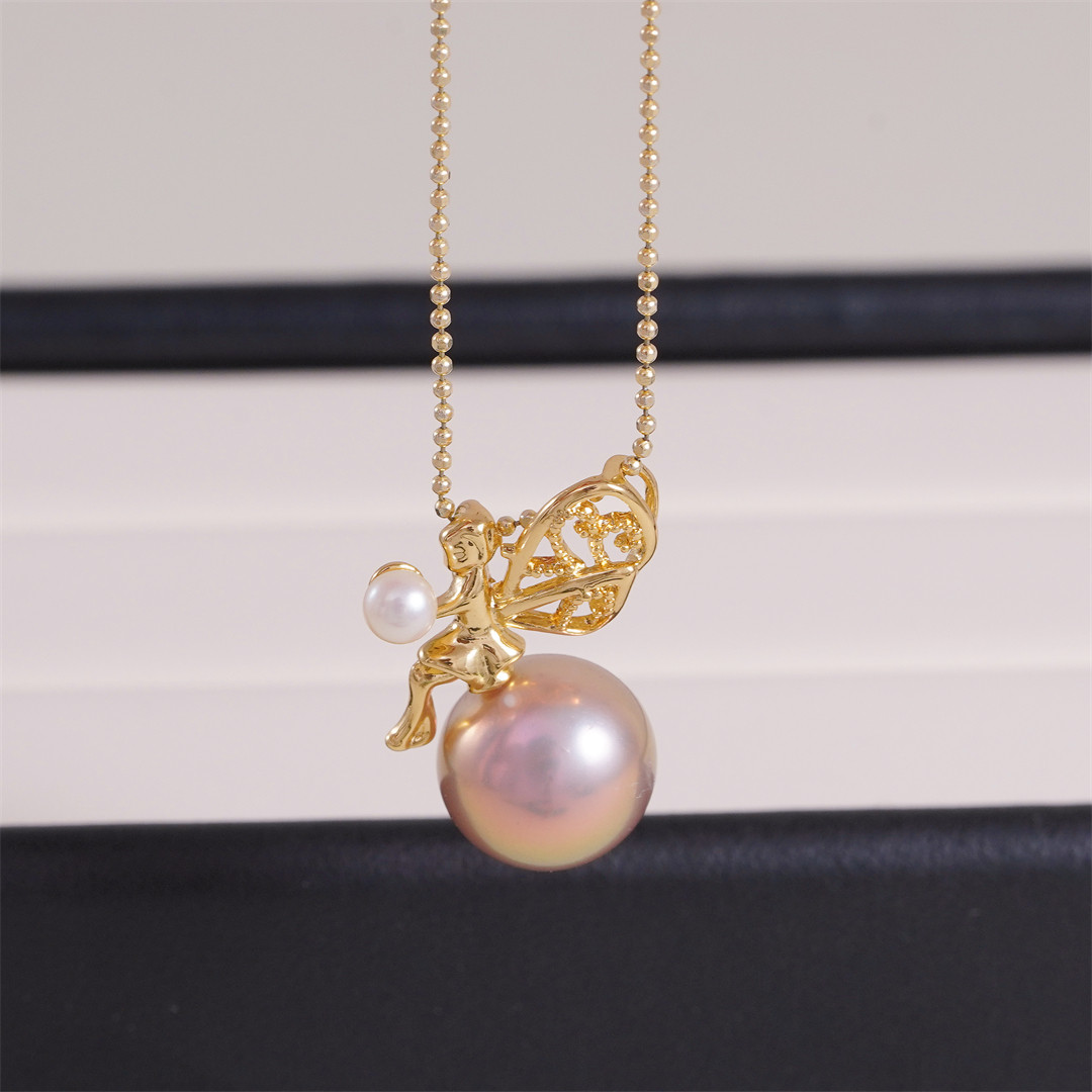 DIY珍珠配件 铜镀金可爱时尚小天使款双珠吊坠半成品 金色银色