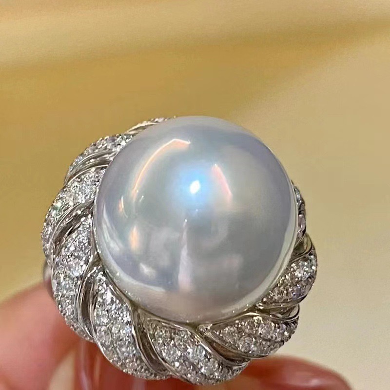 DIY珍珠配件 18K包金铜厚镀金复古豪华大底托戒指半成品 16-17mm
