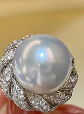 DIY珍珠配件 18K包金铜厚镀金复古豪华大底托戒指半成品 16-17mm