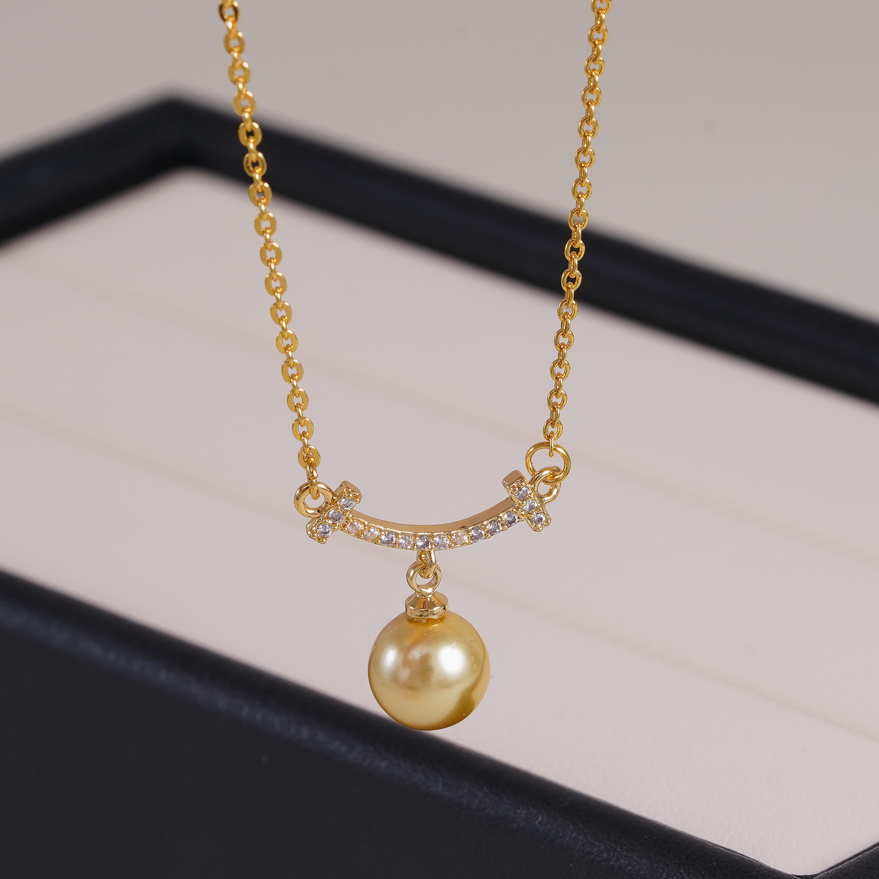 DIY珍珠配件 铜镀金 微笑脸 甜美吊坠套链锁骨链半成品 金色银色