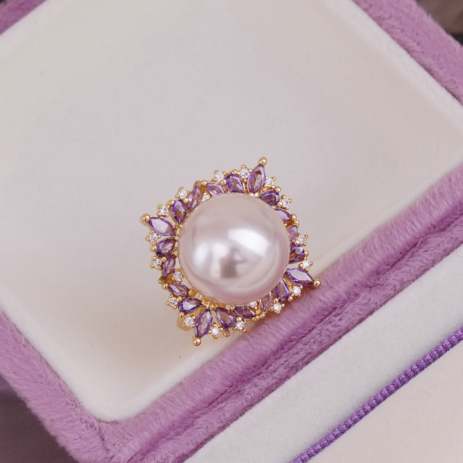 DIY珍珠配件 铜镀金闪耀满锆石可遮瑕大底托戒指半成品 金色银色