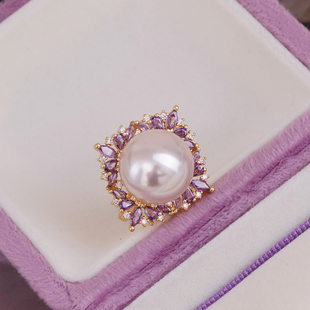 DIY珍珠配件 铜镀金闪耀满锆石可遮瑕大底托戒指半成品 金色银色