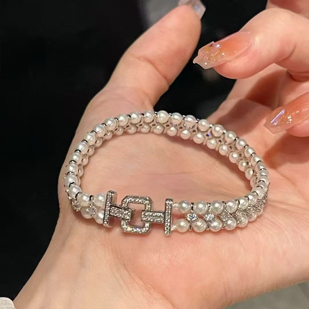 DIY配件 S925纯银复古双排珍珠项链手链毛衣链收尾银扣 金色银色