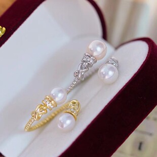 DIY配件 18K包金铜厚镀金小红书麻花双珠开口戒指半成品 金色银色