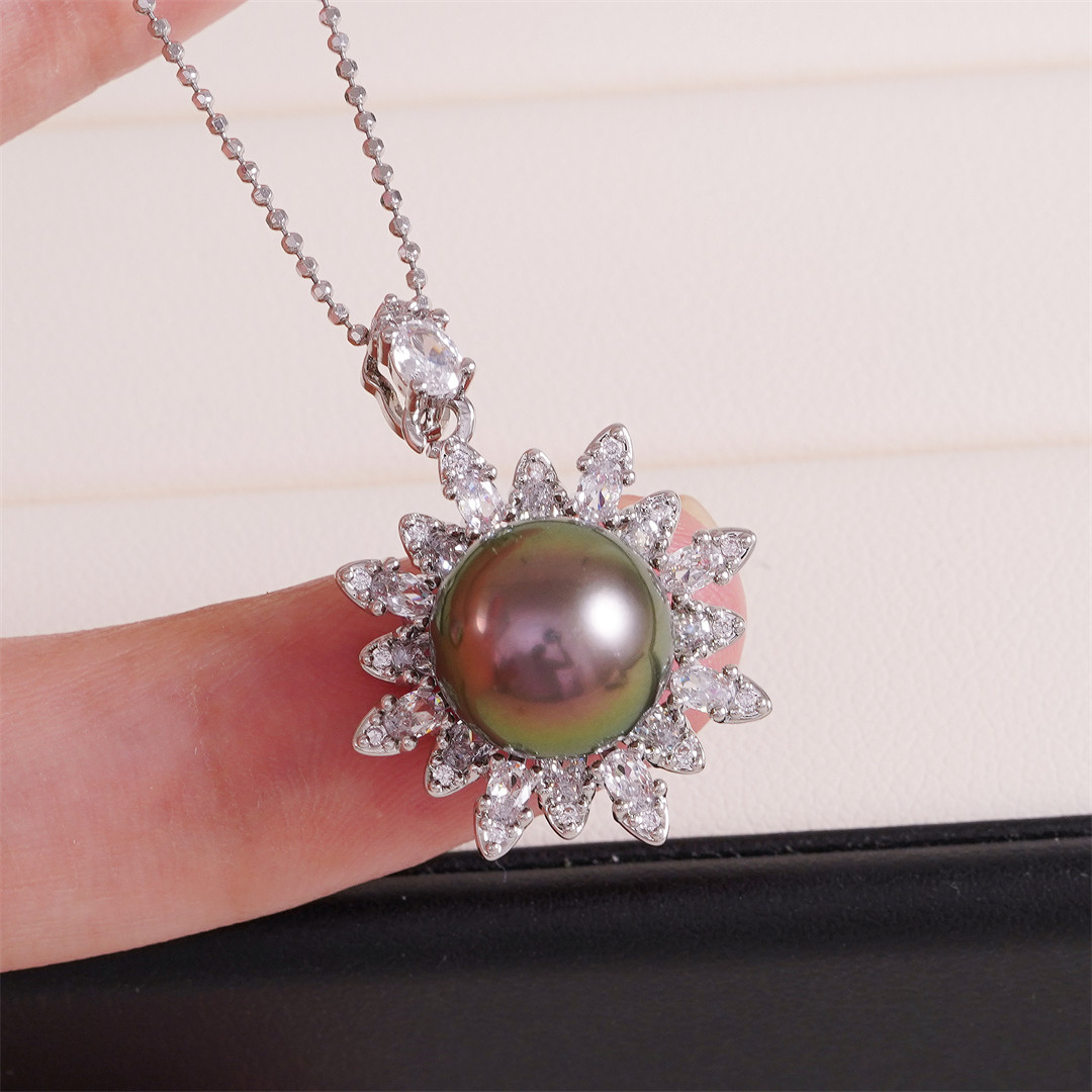 DIY珍珠配件 铜镀金闪耀异形锆石太阳花底托吊坠半成品 金色银色