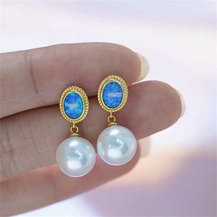 diy珍珠配件纯银欧泊元素耳钉