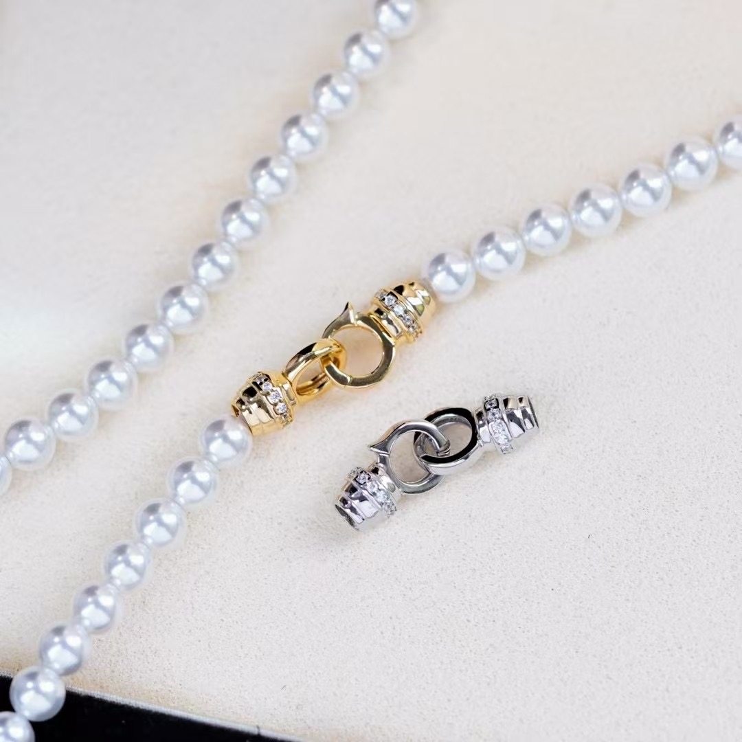 DIY配件 S925纯银复古时尚单排珍珠项链毛衣链收尾银扣 金色银色