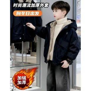 男童加绒派克服2025新款棉服秋冬棉衣外套加棉加厚冬季冲锋衣棉袄