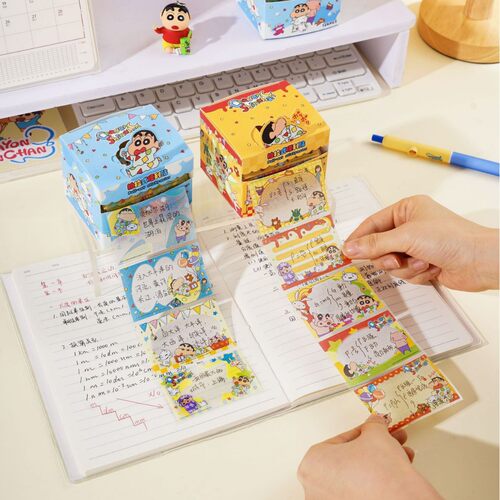 正版授权蜡笔小新抽拉式便条126张入可粘贴便签纸高颜值学生文具