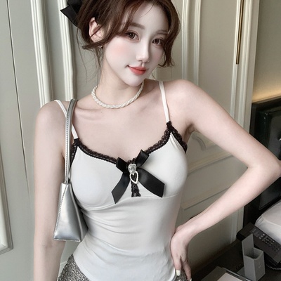 性感蕾丝蝴蝶结磨毛保暖吊带背心