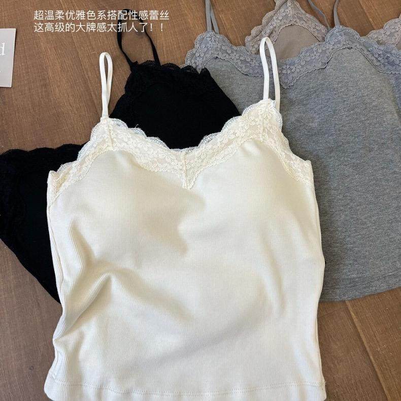 纯欲性感蕾丝拼接磨绒吊带背心
