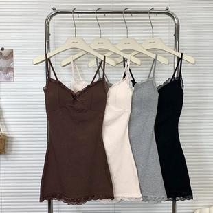 纯欲性感蕾丝拼接吊带连衣裙女带胸垫秋冬内搭修身 打底包臀短裙子