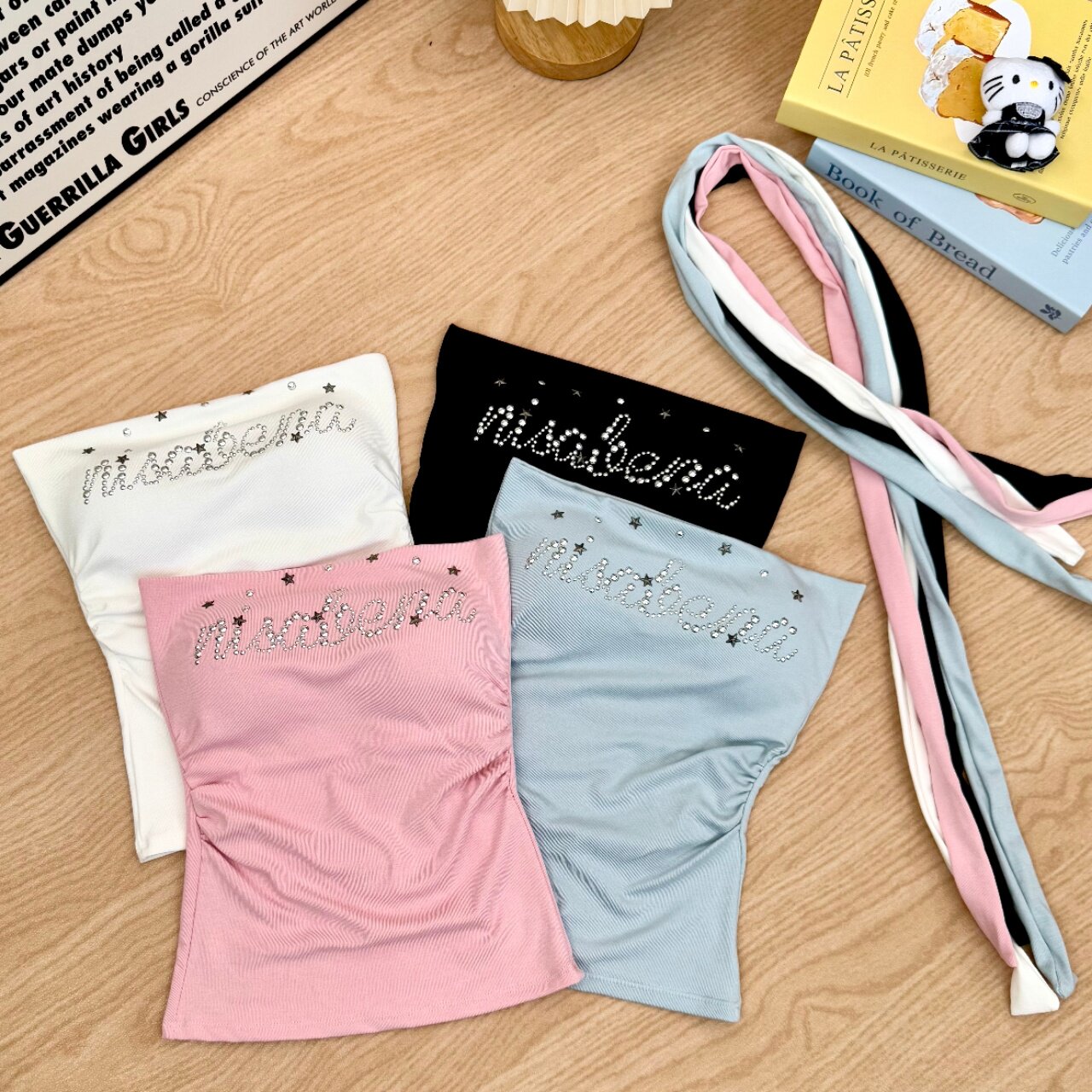 纯欲风性感辣妹围脖烫钻一字肩抹胸背心女夏季内搭外穿带胸垫上衣