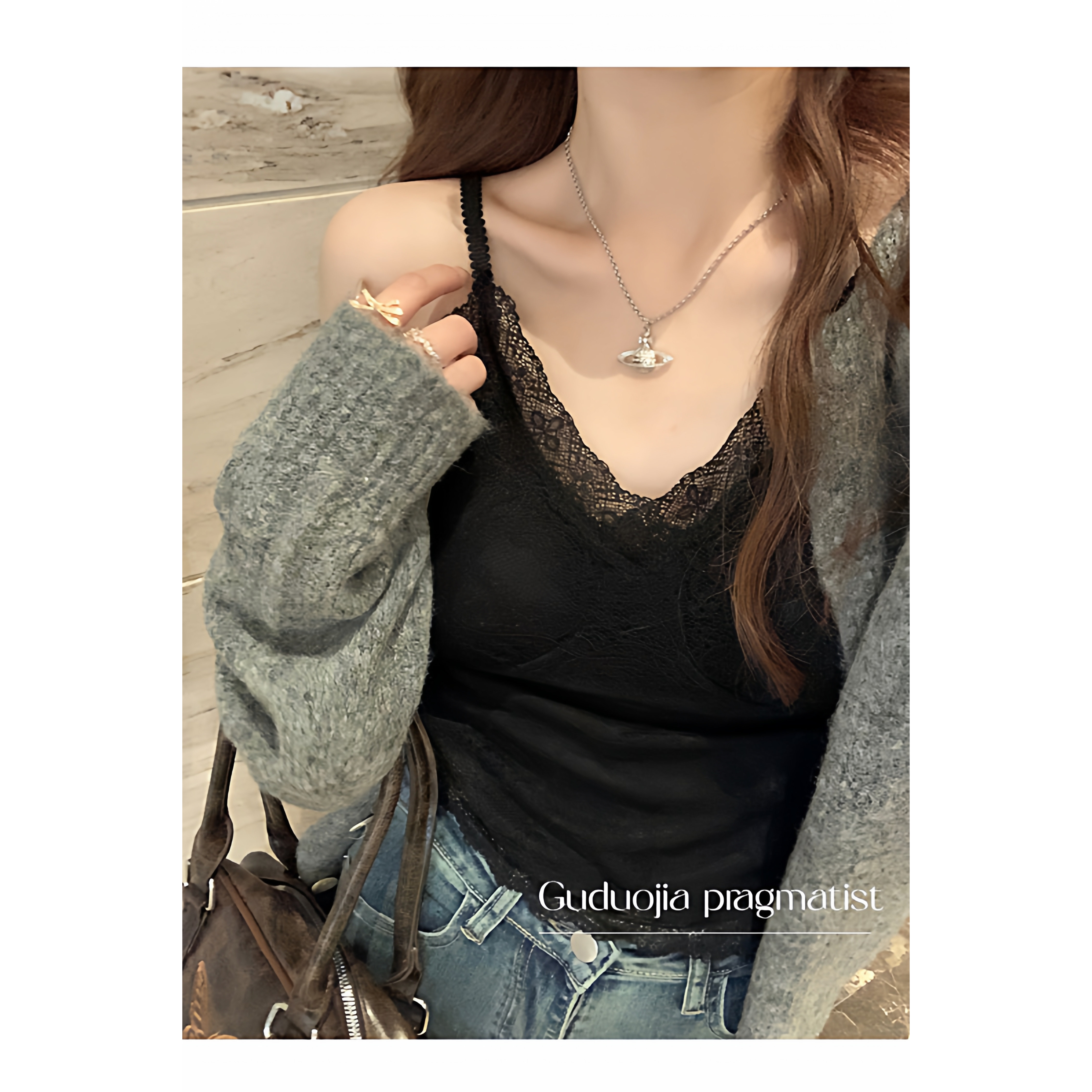 纯欲加绒加厚蕾丝吊带保暖背心女秋冬内搭带胸垫百搭打底衫上衣潮