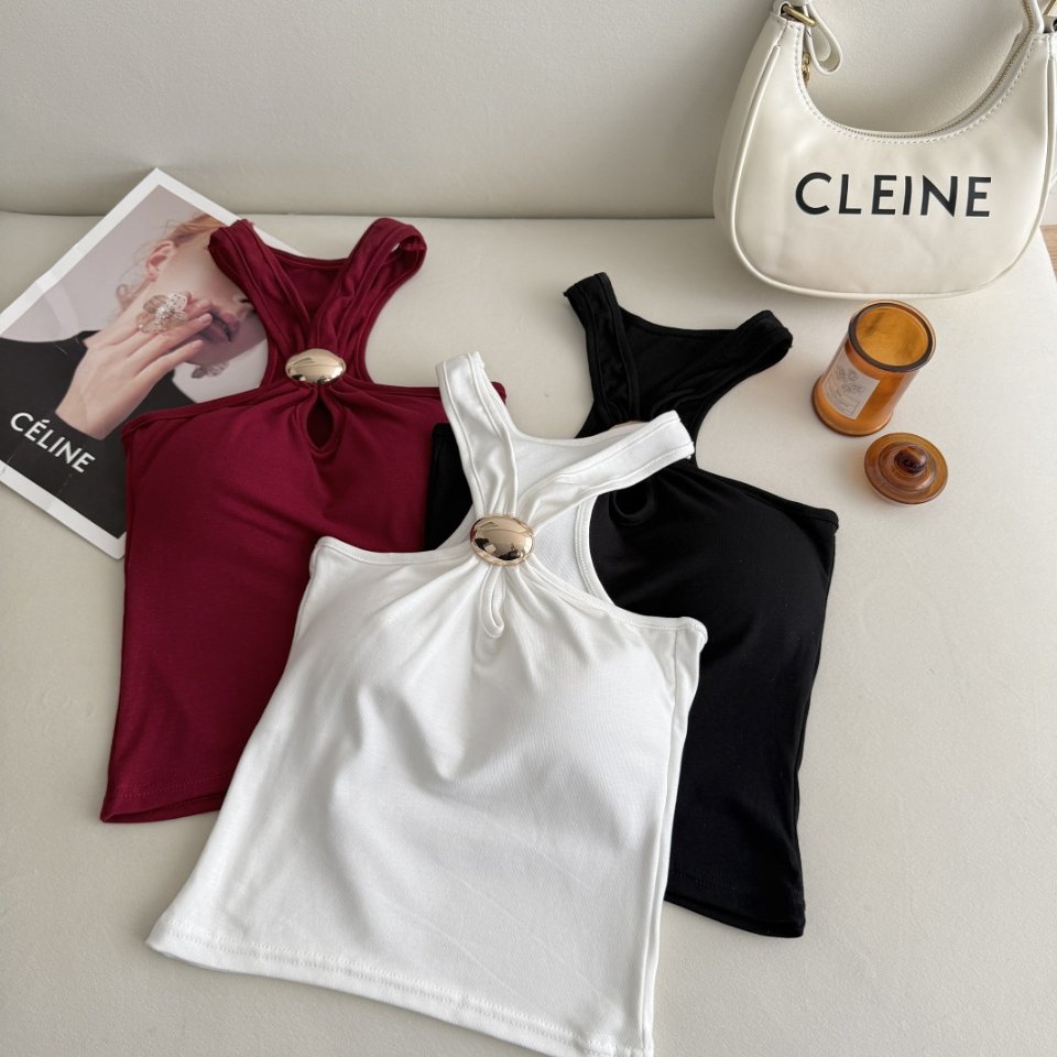 纯欲风性感镂空挂脖吊带背心女夏季内搭带胸垫修身显瘦美背上衣潮