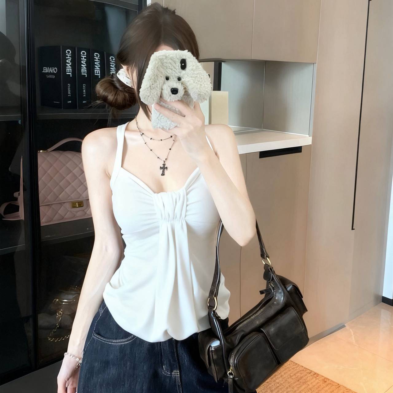 韩系性感扭结吊带背心女夏季内搭外穿带胸垫设计感小众美背上衣潮