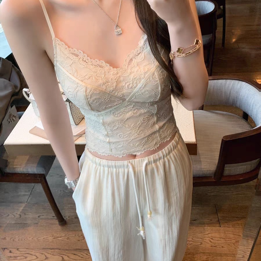法式蕾丝吊带背心美背打底上衣潮