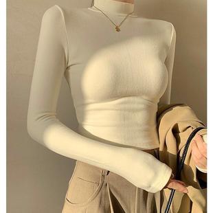纯欲半高领德绒长袖T恤打底衫女带胸垫秋冬内搭修身显瘦百搭上衣