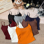 纯欲风性感辣妹磨毛褶皱吊带保暖背心女内搭带胸垫百搭打底上衣潮