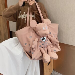 米奇公仔玩偶包女2023新款超大出门购物袋尼龙布旅行单肩托特女包