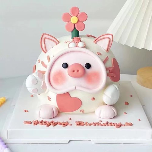 网红lulu猪生日蛋糕装饰摆件软胶小猪宝宝周岁翻糖小花朵蛋糕插件