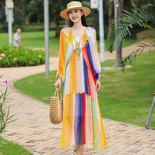 拜占庭的森林桑蚕丝连衣裙女巨好看年轻款阔太太茶歇度假碎花长裙