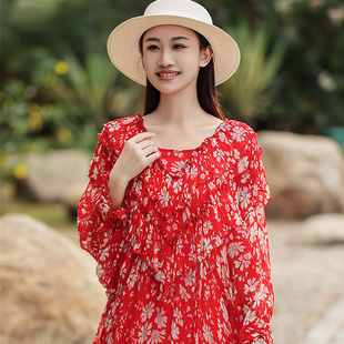 拜占庭 气质优雅茶歇碎花度假长裙 森林桑蚕丝连衣裙女高级感时尚