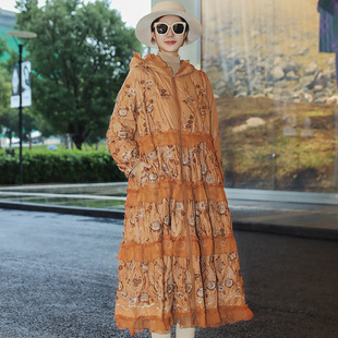 拜占庭的森林白鸭绒羽绒服女装大码宽松收腰刺绣轻薄保暖长款外套