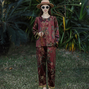 拜占庭的森林铜氨丝套装大码女装胖mm显瘦高端轻奢上衣裤子两件套