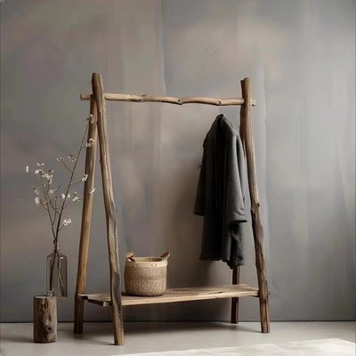 侘寂风纯实木落地式衣帽架