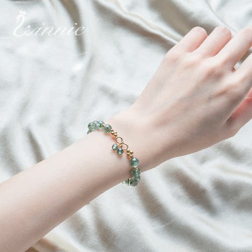天然顺发绿发晶手链女小众设计14k包金手串饰品生日礼物