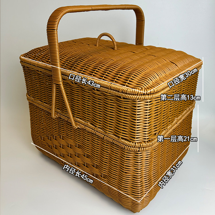 대형 더블 레이어 예배 바구니 구획 피크닉 보관 바구니 조상 홀 공물 과일 바구니 예배 신과 조상 휴대용 바구니
