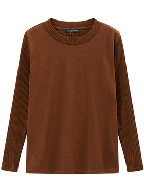 SHEEP RUN可机洗女美利奴羊毛针织弹力圆领长袖打底衫