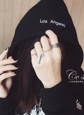 纯银朋克风十字架流苏开口戒指