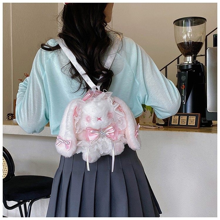 可爱少女洛丽塔兔子卡通斜挎包高颜值蕾丝双肩软萌包女生节日礼品,箱包皮具/热销女包/男包,双肩背包,淘宝优惠券,粉丝福利购,淘宝优惠卷