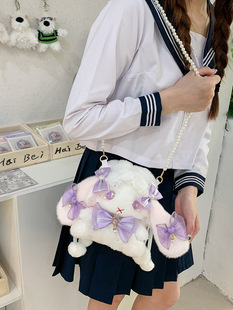 洛丽塔垂耳兔子毛绒斜挎包少女可爱儿童包软妹珍珠链卡通单肩背包