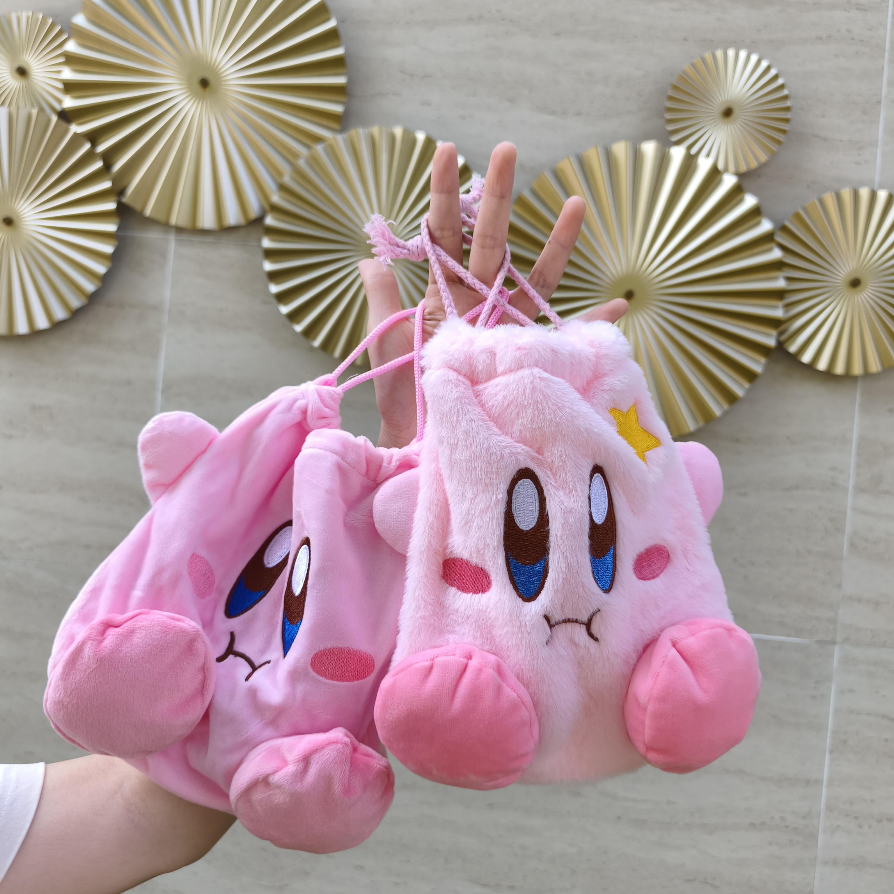 可爱便携星之卡比少女卡通布袋立得化妆包口袋姨妈毛绒收纳袋抽绳