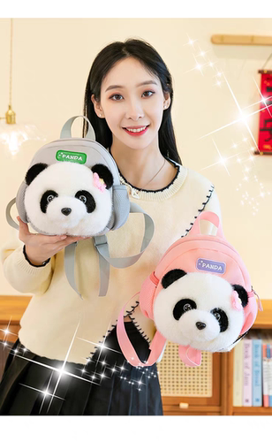 2024新款花花熊猫毛绒双肩包可爱大熊猫百搭毛毛包女学生小背包