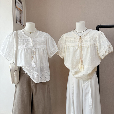 2026夏季新款设计感提花镂空甜美减龄泡泡袖衬衫女韩版时尚6270比