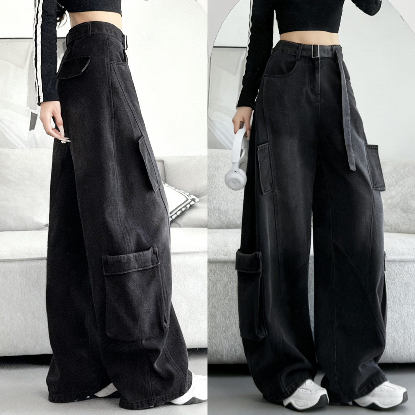 2026春新款美式工装牛仔裤女复古小个子梨形身材宽松弯刀阔腿裤瑞,女装/女士精品,休闲裤,淘宝优惠券,粉丝福利购,淘宝优惠卷