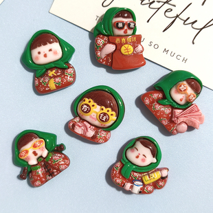 可爱暴富女孩卡通奶油胶配饰创意鞋花材料树脂配件diy贴发夹饰品