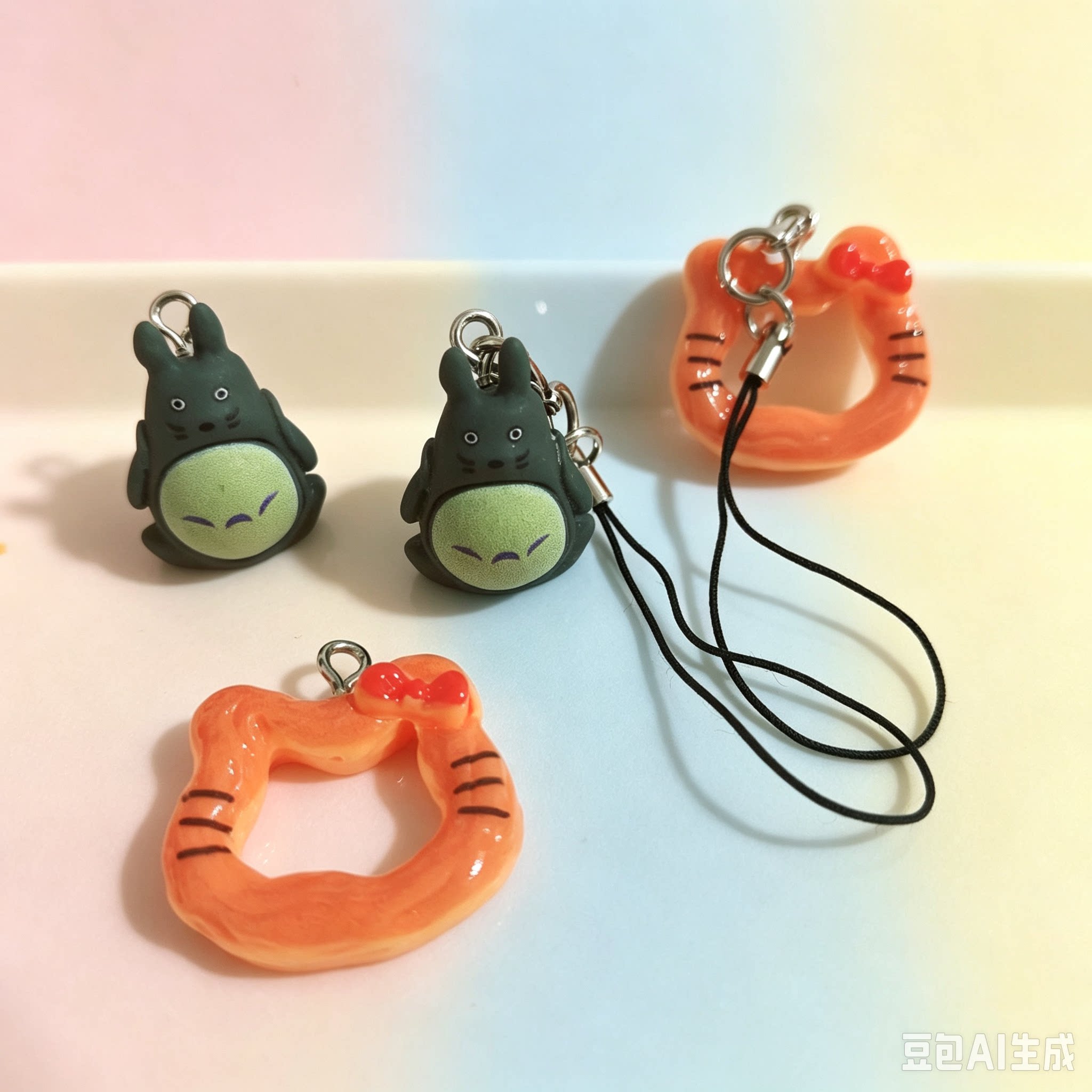 可爱卡通龙猫钥匙扣挂件包包挂饰车钥匙小挂绳配件手机壳挂饰