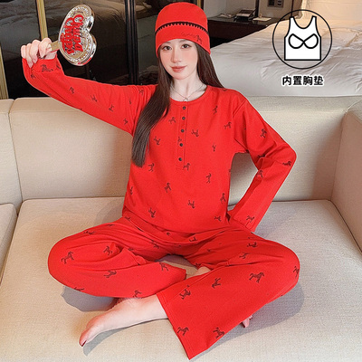 带帽子月子服纯棉春秋吸汗四季款孕妇睡衣秋冬产后产妇哺乳家居服 — 1