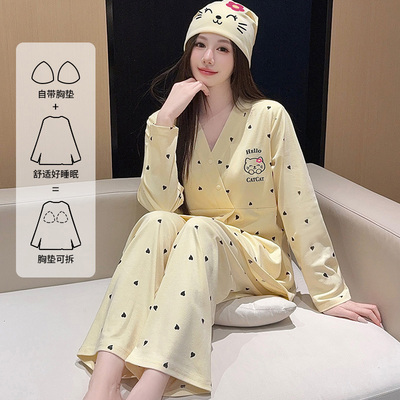 带帽子胸垫纯棉月子服春夏薄产后