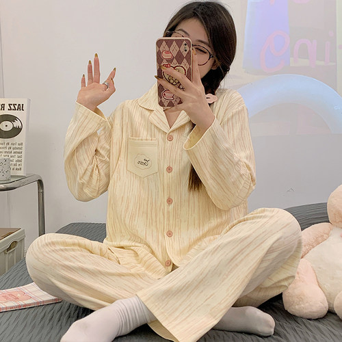纯棉条纹月子服夏薄款九月份十产妇睡衣产后哺乳秋冬季孕妇家居服