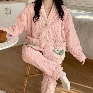 珊瑚绒女睡衣加绒加厚秋冬季
