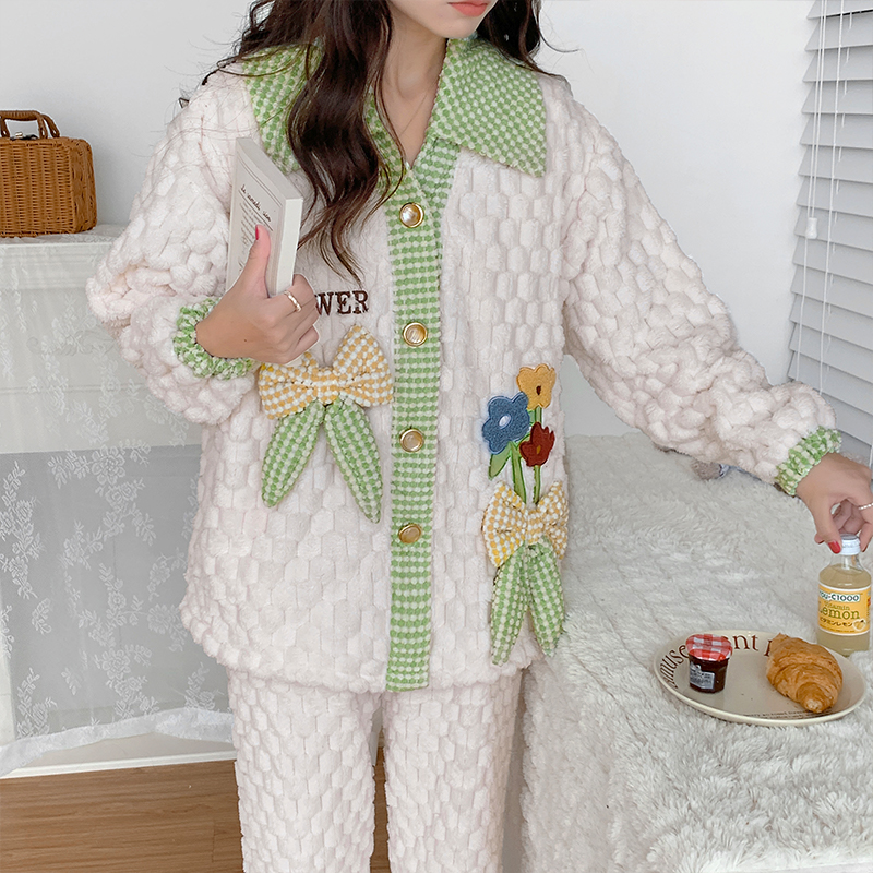 珊瑚绒月子服冬季加绒加厚孕妇家居服产妇哺乳睡衣产后喂奶套装秋