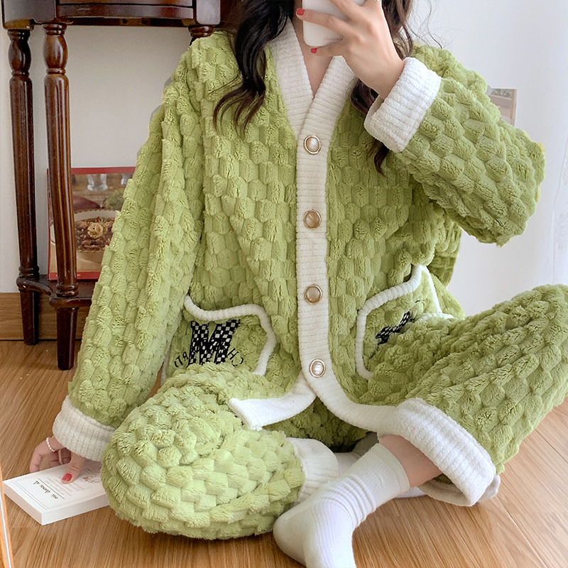 月子服冬厚款珊瑚绒加厚孕妇睡衣秋冬季孕期专用产后产妇哺乳套装